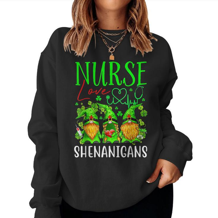 Nurses Love Shenanigans Funny Gnomes Nurse St Patricks Day  V3 Women Crewneck Graphic Sweatshirt