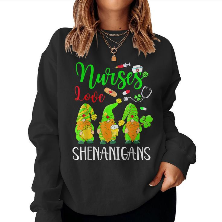 Nurses Love Shenanigans Funny Gnomes Nurse St Patricks Day V7 Women Crewneck Graphic Sweatshirt