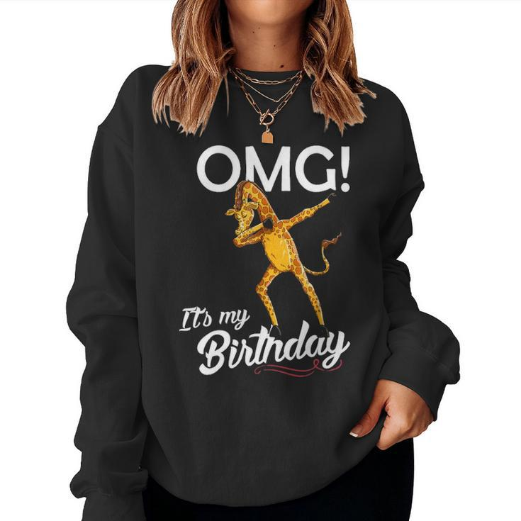 Omg Its My Birthday Dabbing Giraffe Dab Dance Women Crewneck Graphic Sweatshirt