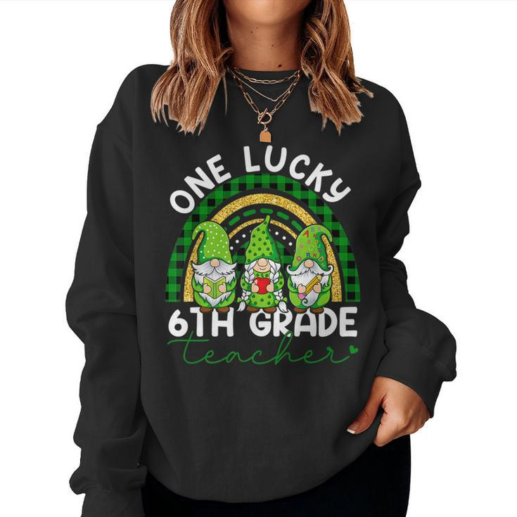One Lucky 6Th Grade Teacher Gnomes St Patricks Rainbow   Women Crewneck Graphic Sweatshirt