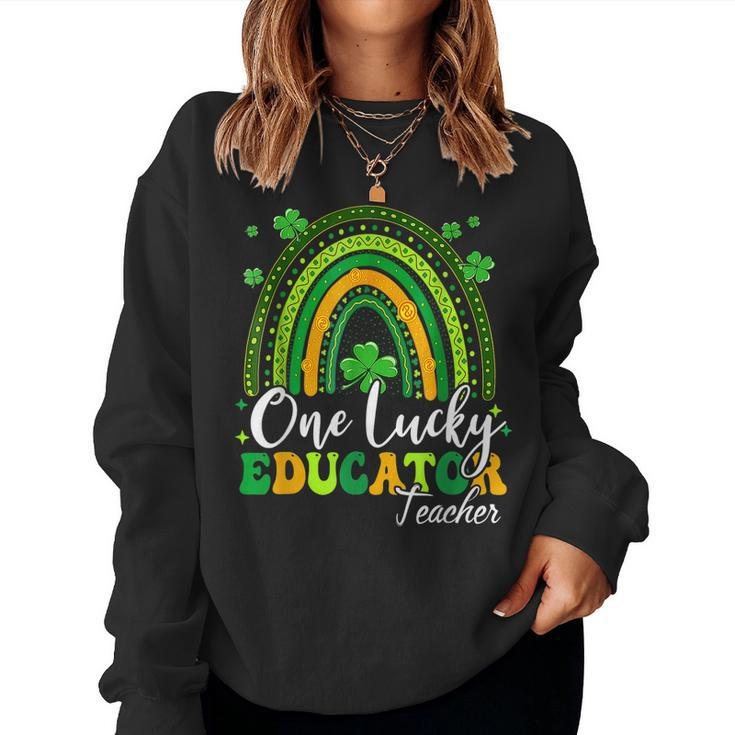 One Lucky Educator Teacher Rainbow Shamrock Patricks Day  Women Crewneck Graphic Sweatshirt