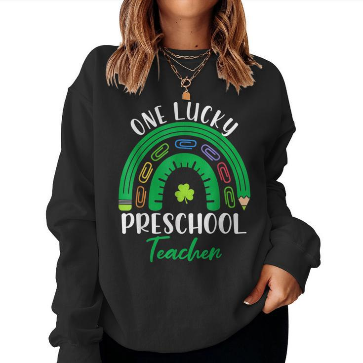 One Lucky Preschool Teacher St Patricks Day Teacher Rainbow  Women Crewneck Graphic Sweatshirt