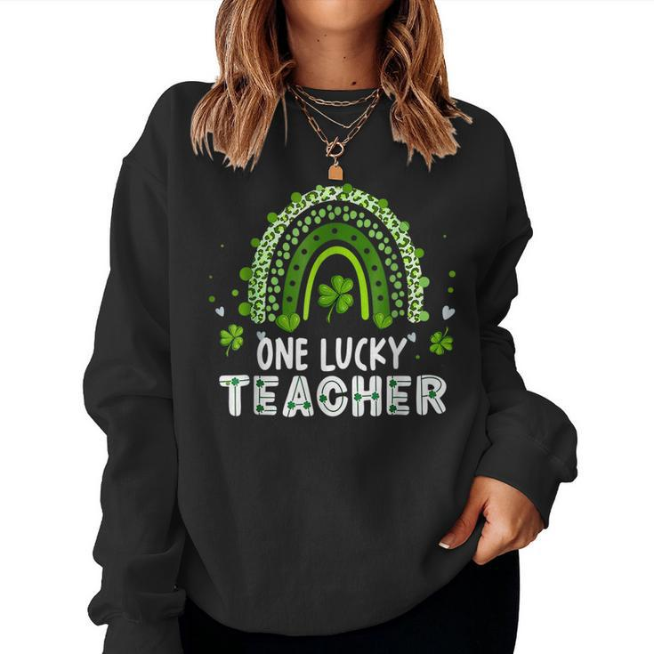 One Lucky Teacher Leopard Rainbow Lucky St Patricks Day  Women Crewneck Graphic Sweatshirt
