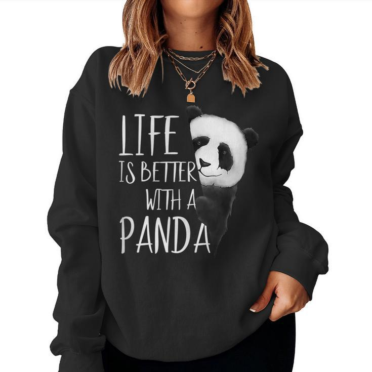 Panda Lovers Life Is Better With A Panda Bear  Women Crewneck Graphic Sweatshirt
