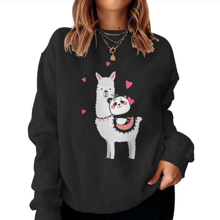 Panda Riding Llama Best Friends Alpaca Animal Lover Gift Women Crewneck Graphic Sweatshirt