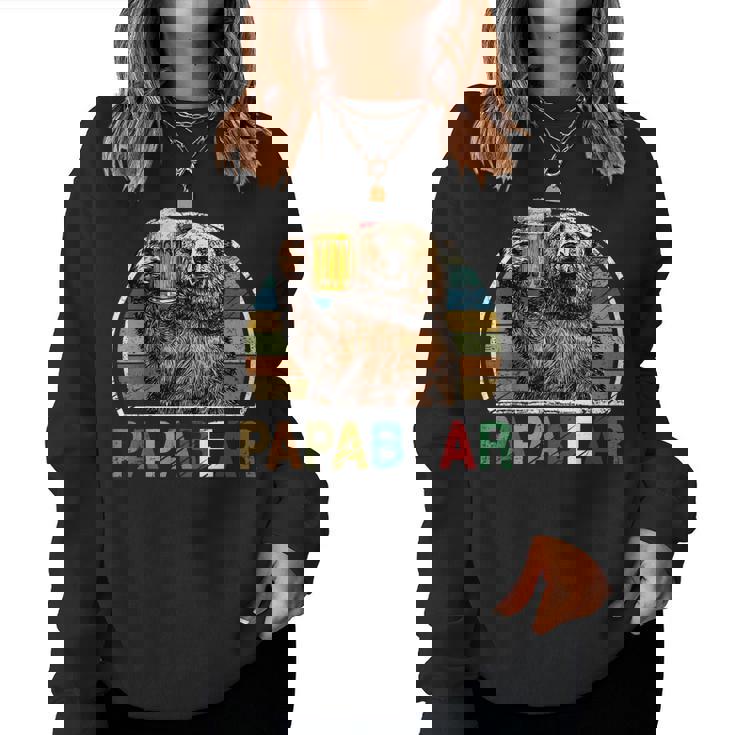 Papa Beer Beer Loving Wildlife Vintage Papa Bear Dad Women Sweatshirt