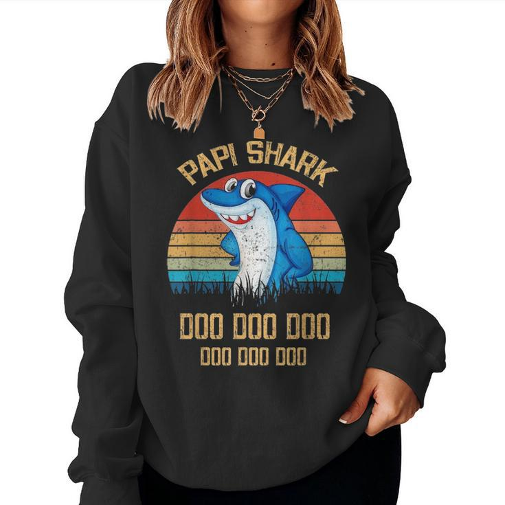 Papi Shark  Fathers Day Gift From Wife Son Daughter Women Crewneck Graphic Sweatshirt