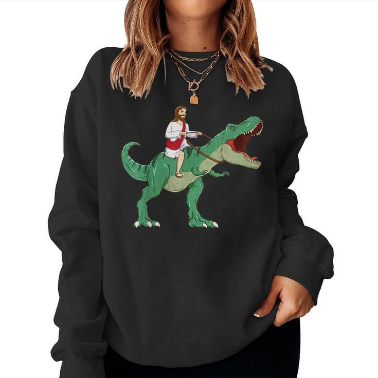 Parody Jesus Riding Dinosaur Meme Dino Lover Believer Women Sweatshirt