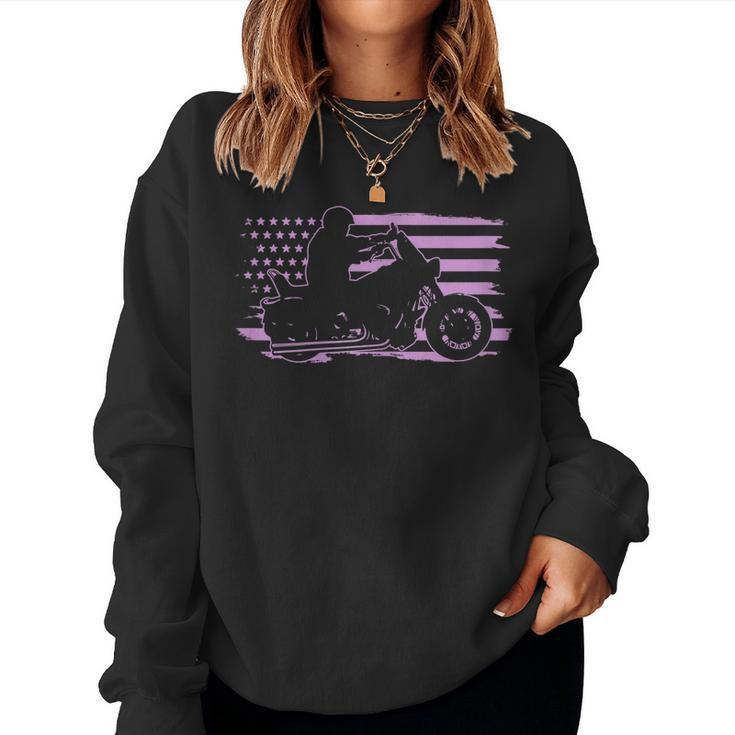Patriotic Motorcycle Vintage American Us Flag Biker Girl Women Sweatshirt
