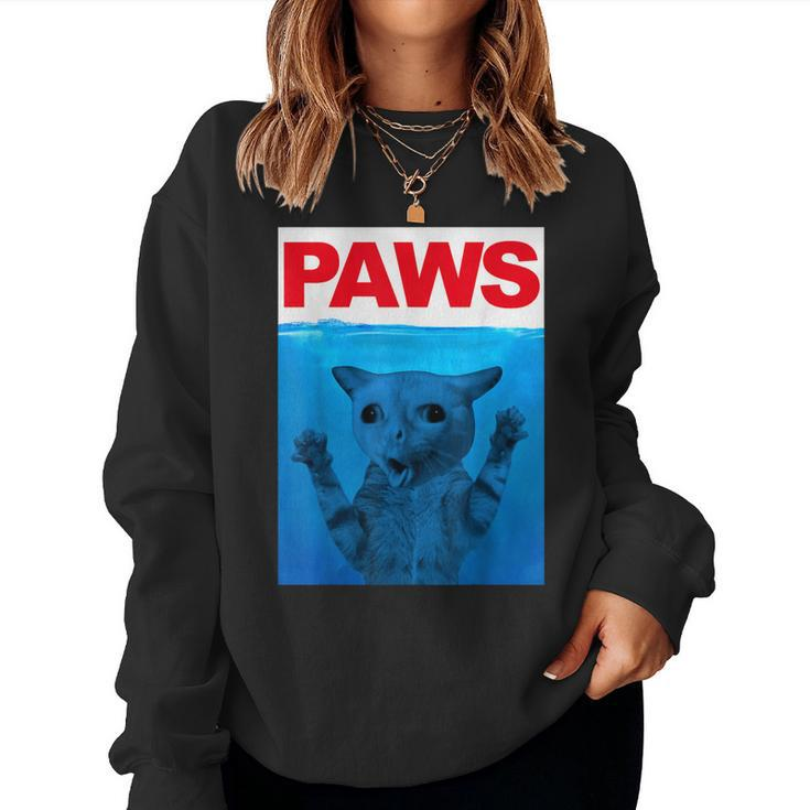 Paws Cat Meme Humor Funny Kitty Lover Funny Cats Dads Mom  Women Crewneck Graphic Sweatshirt
