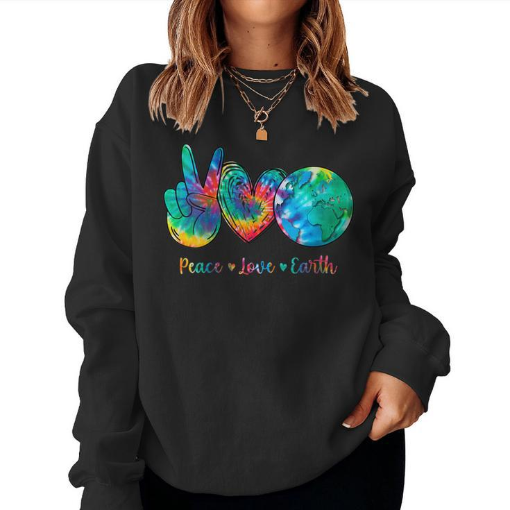 Womens Peace Love Earth Day Tie Dye Hippie Women Sweatshirt