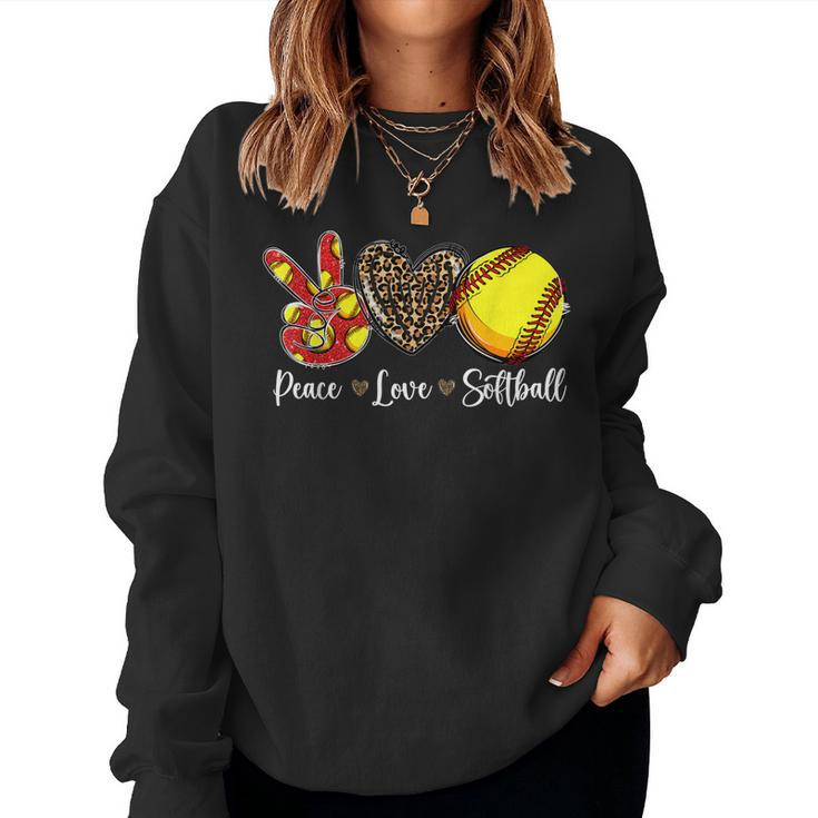 Peace Love Softball Leopard Softball Mom Womens Women Sweatshirt