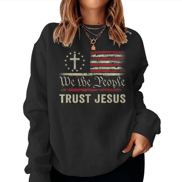 We The People Trust Jesus - Usa Flag Christian Patriotic Women Sweatshirt