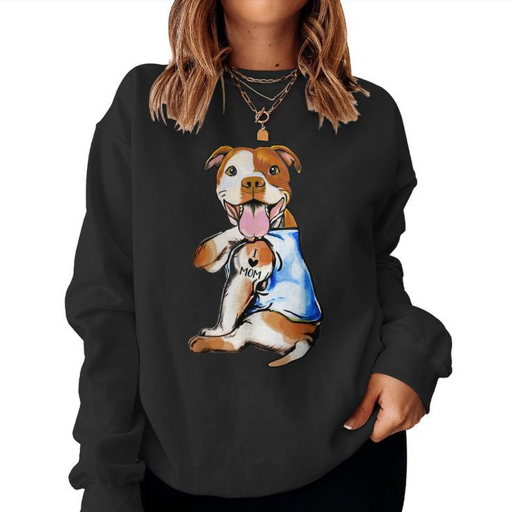 Pit Bull Dog Tattoo I Love Mom Women Sweatshirt