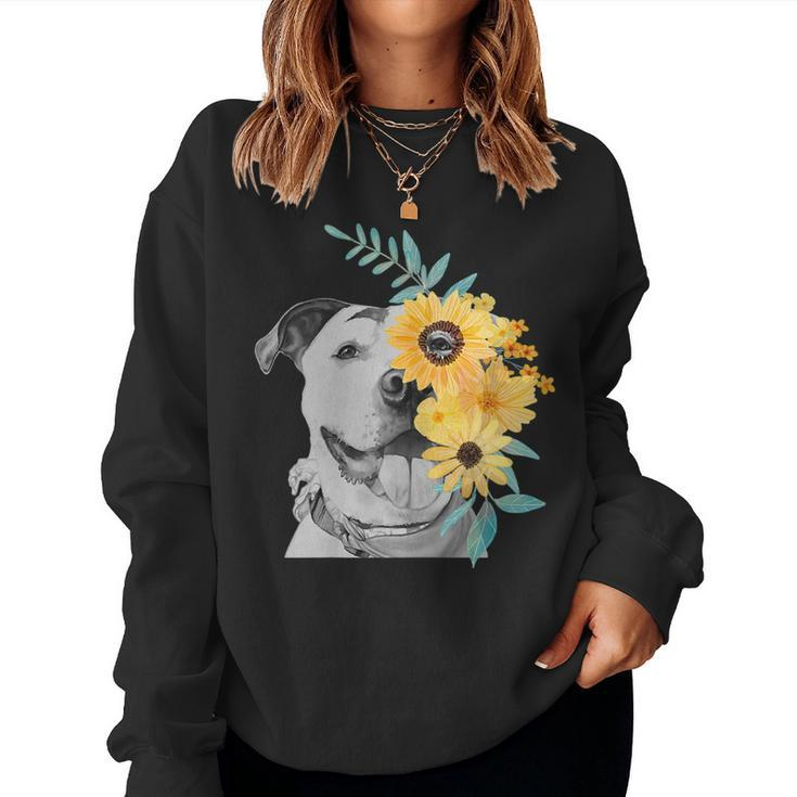 Womens Pit Bull Mom T Shirt Face Flower - Women Sweatshirt