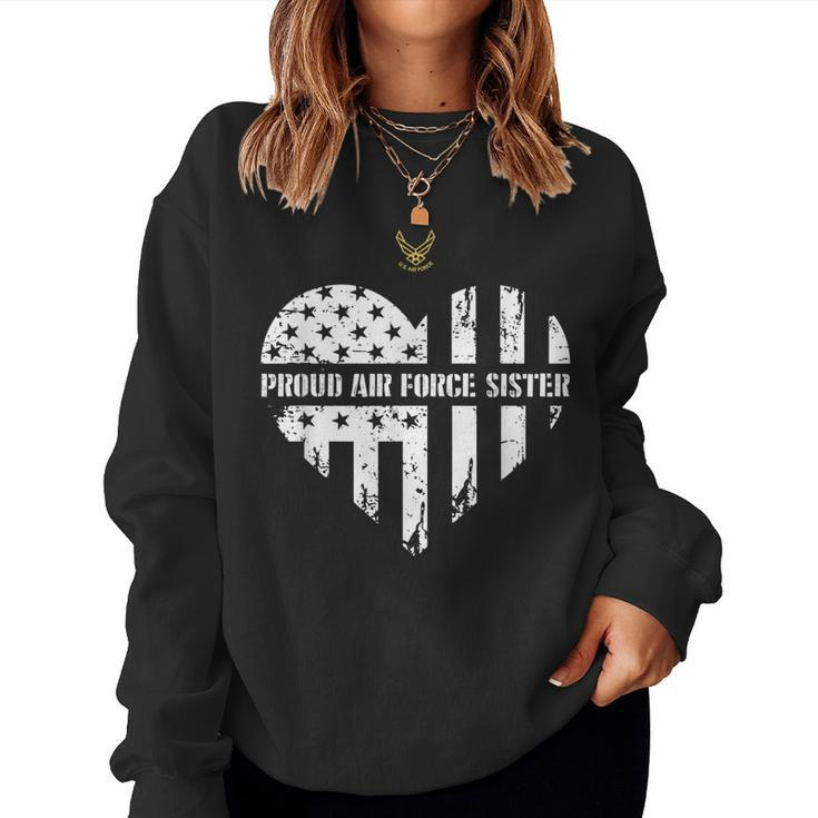 Proud Air Force Sister Pride Military Family Heart Gift  Women Crewneck Graphic Sweatshirt