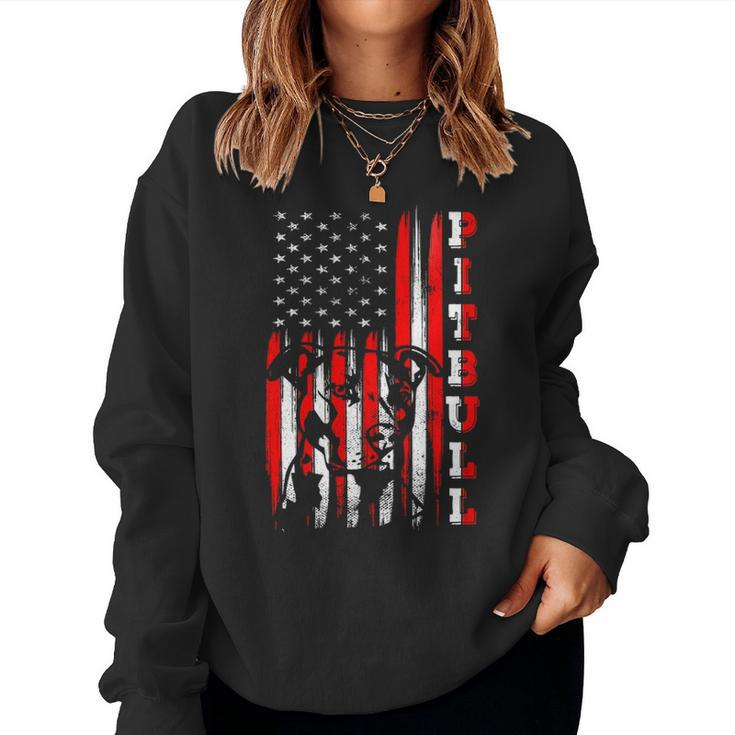 Proud American Pitbull Terrier Flag Funny Dog Dad Mom Gifts Women Crewneck Graphic Sweatshirt