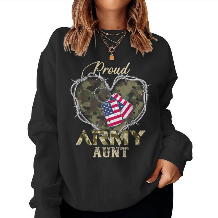 Proud Army Aunt With Heart American Flag For Veteran  Women Crewneck Graphic Sweatshirt