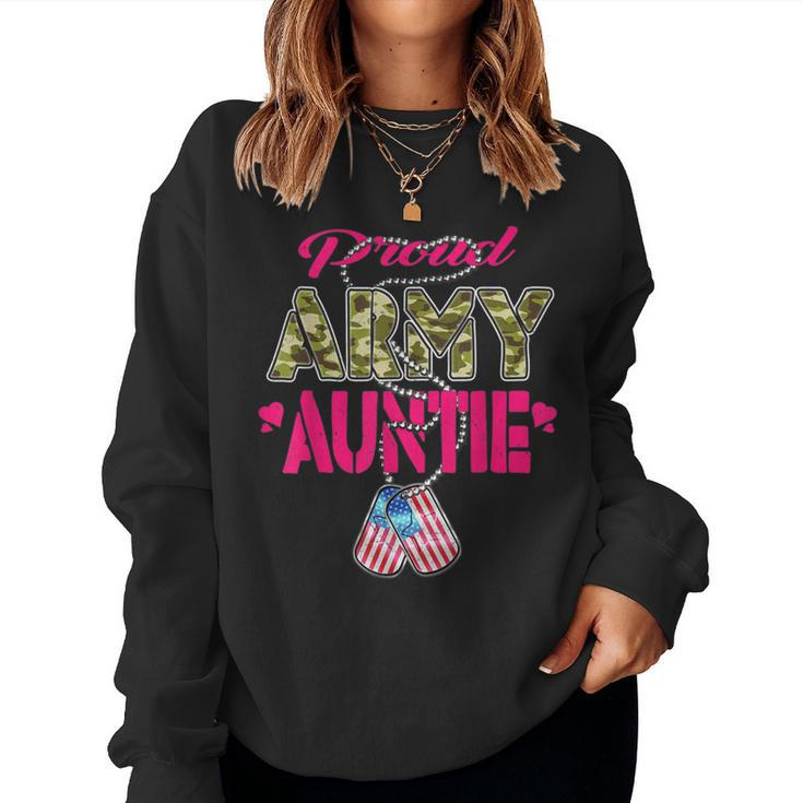 Proud Army Auntie Camo Us Flag Dog Tags Pride Military Aunt  Women Crewneck Graphic Sweatshirt