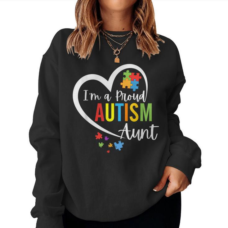Im A Proud Autism Aunt Love Heart Autism Awareness Puzzle Women Sweatshirt
