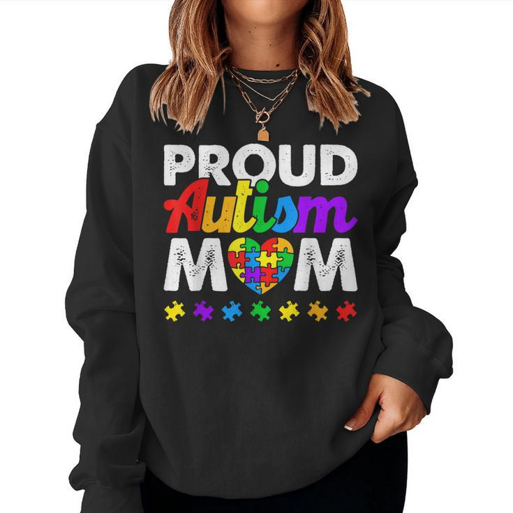 Proud Autism Mom Autism Awareness Acceptance Colorful Puzzle Women Sweatshirt
