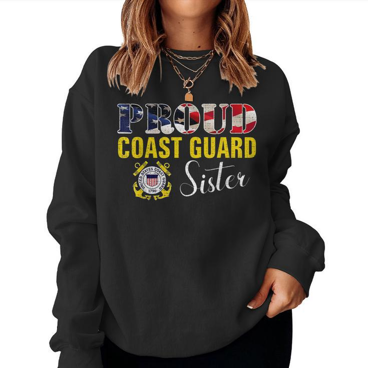 Proud Coast Guard Sister With American Flag Gift Veteran Day  Women Crewneck Graphic Sweatshirt