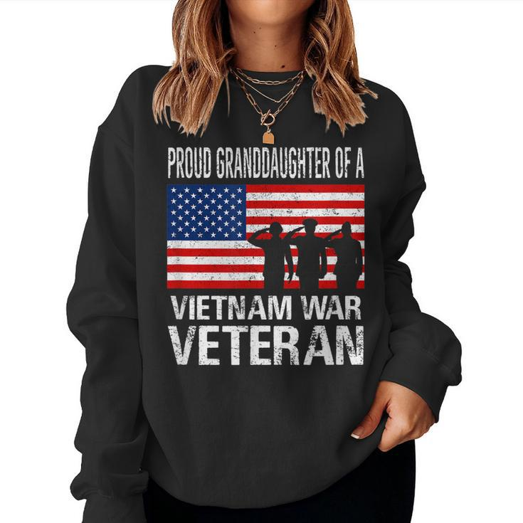 Proud Granddaughter Vietnam War Veteran Matching Grandfather  Women Crewneck Graphic Sweatshirt