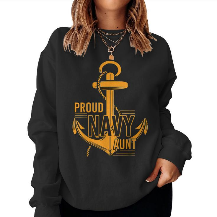 Proud Navy Aunt Veteran  Women Crewneck Graphic Sweatshirt