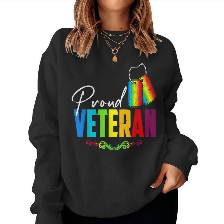 Proud Veteran Trans Military Lgbtq Rainbow Gay Pride Flag Women Sweatshirt