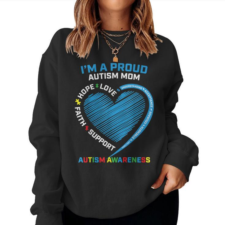 Puzzle Piece Heart Awareness Daughter Son Proud Autism Mom  Women Crewneck Graphic Sweatshirt