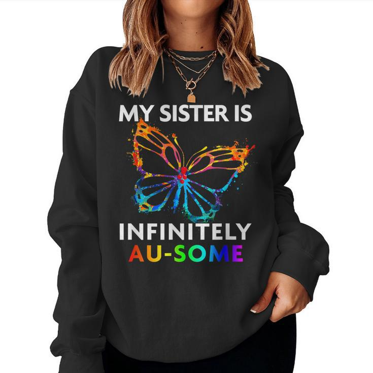 Red Instead Autism My Sister Is Ausome Butterfly Women Sweatshirt