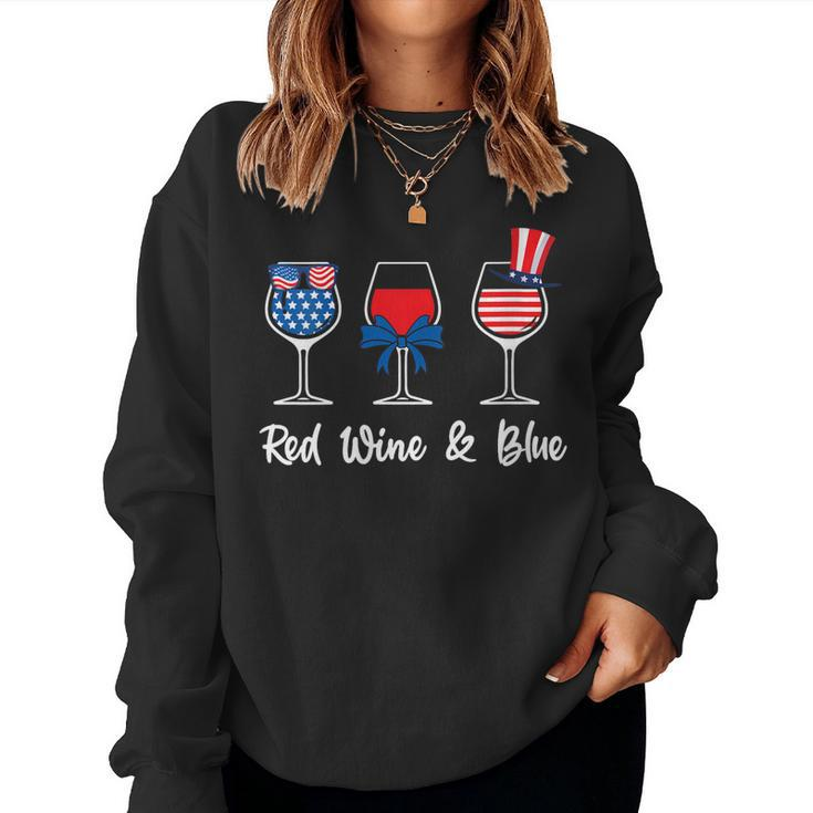Womens Red White Blue Glasses Of Wine 4Th Of July Usa Flag Womens Women Sweatshirt