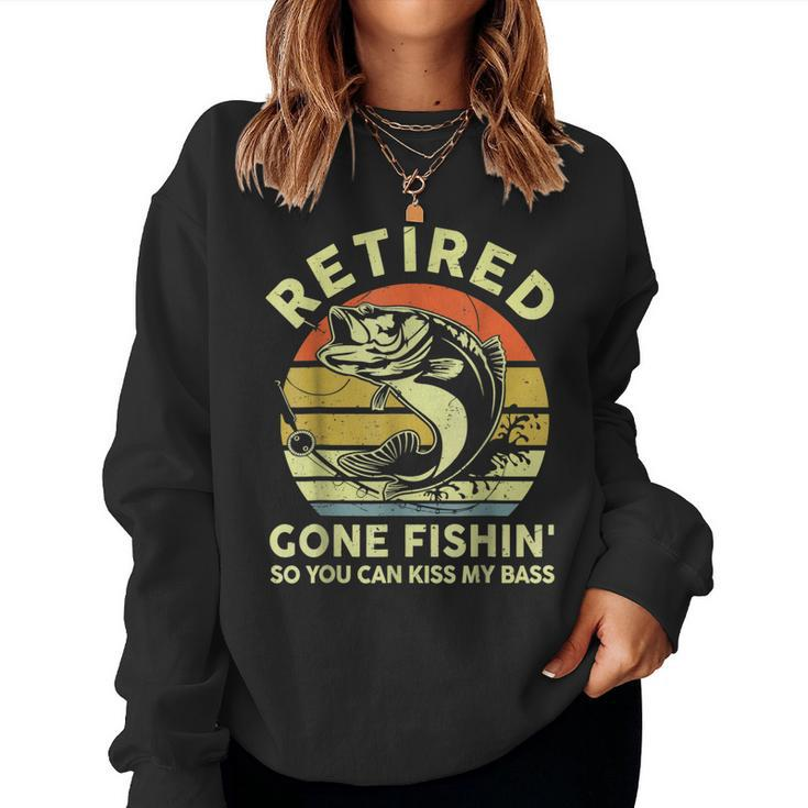 Retired Gone Fishing Reel Cool Dad Bass Grandpa Women Sweatshirt