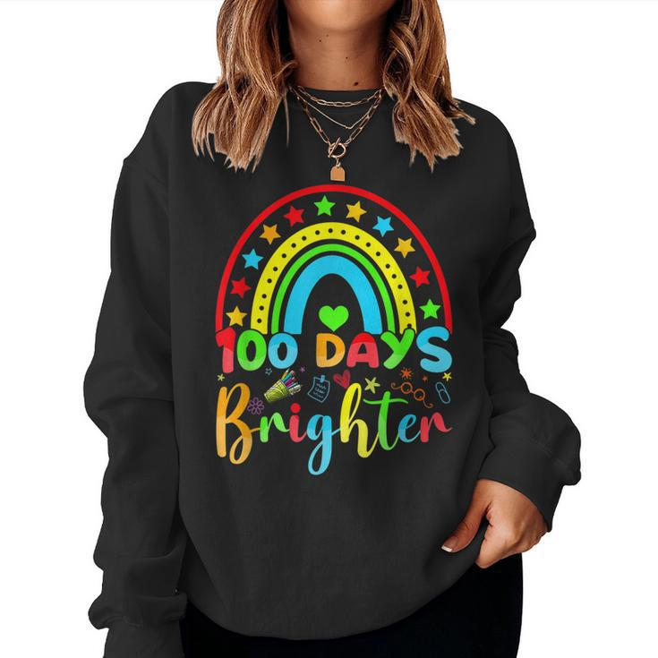 Retro 100 Days Of Brighter Teacher 100 Days Smarter  Women Crewneck Graphic Sweatshirt