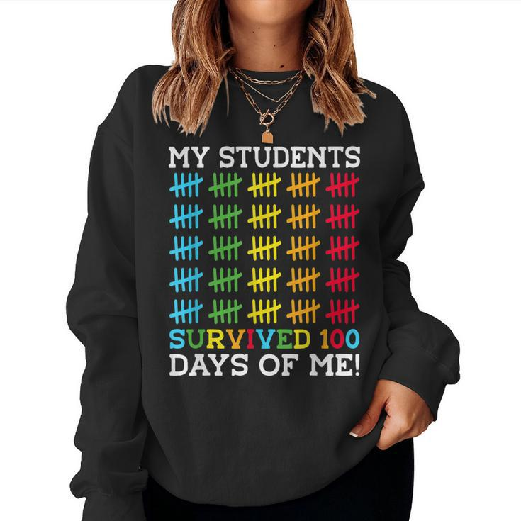 Retro My Students Survived 100 Days Of Me Funny Teacher  Women Crewneck Graphic Sweatshirt