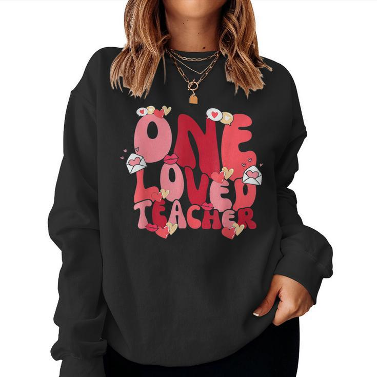 Retro One Loved Teacher Funny Valentines Day Women  Women Crewneck Graphic Sweatshirt