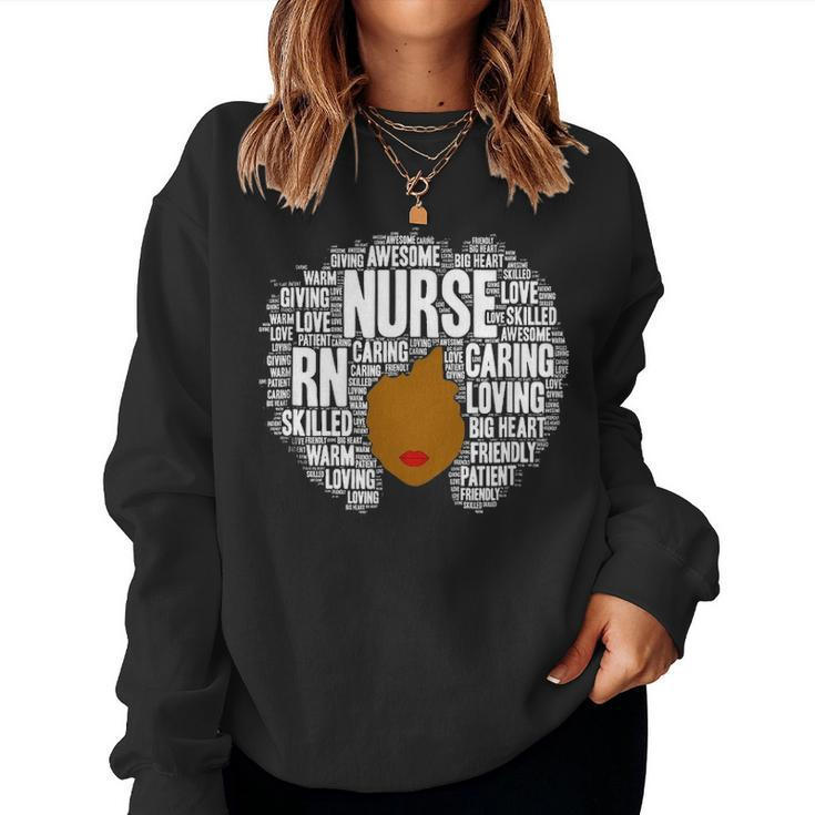Rn Nurse Afro Word Art Gift  African American Nurses Women Crewneck Graphic Sweatshirt