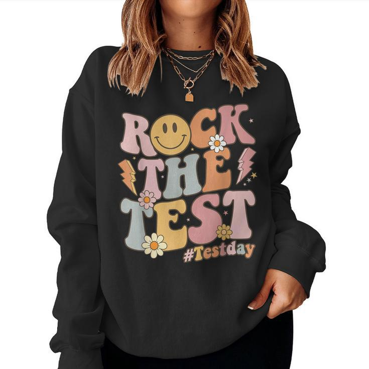 Rock The Test Dont Stress Retro Motivational Teacher Women Sweatshirt