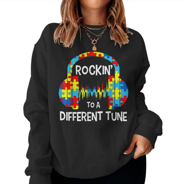 Rockin To A Different Tune Autistic Awareness Men Women  Women Crewneck Graphic Sweatshirt
