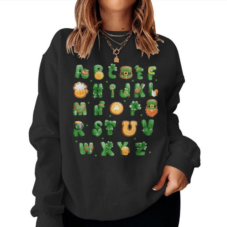 Saint Patricks Day Alphabet Abcs Elemeno For Teacher Student  Women Crewneck Graphic Sweatshirt