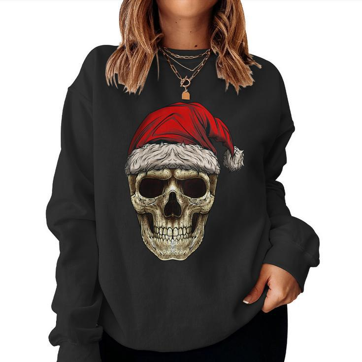 Santa Hat Sugar Skull Day Of The Dead Christmas Skull Women Sweatshirt