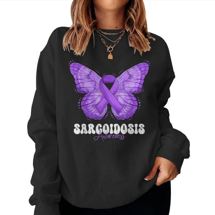 Sarcoidosis Awareness Month Purple Ribbon Butterfly Women Sweatshirt