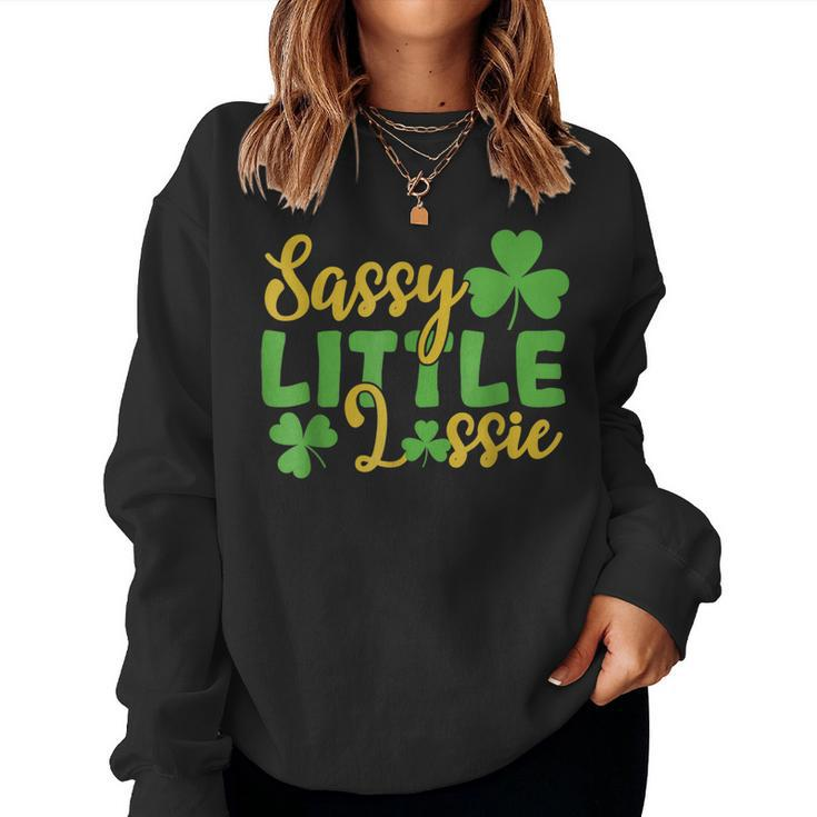Sassy Little Lassie Shamrock St Patricks Day Women Girl  Women Crewneck Graphic Sweatshirt