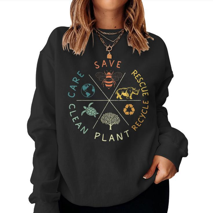 Save Bees Rescue Animals Recycle Plastic Earth Day Vintage Women Sweatshirt