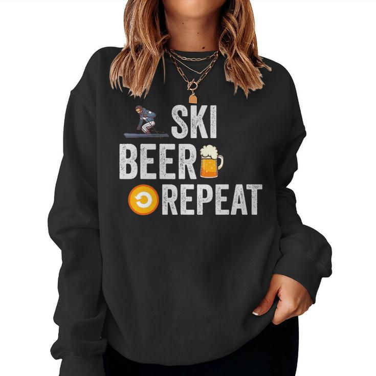 Ski Beer Repeat I Alcohol Winter Sports Skiing Skiing Women Crewneck Graphic Sweatshirt