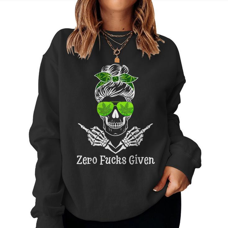 Skull Messy Bun Mom Weed Leaf 420 Marijuana Women Sweatshirt