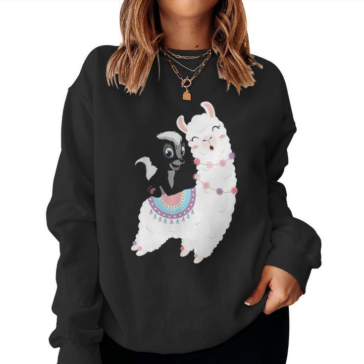 Skunk Riding Llama Funny Skunk Cute Gift Ideas Women Crewneck Graphic Sweatshirt