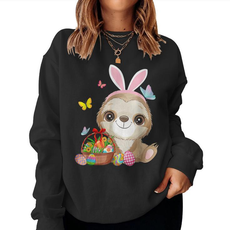 Sloth Bunny Ear With Eggs Basket Easter Costume Rabbit Women Sweatshirt