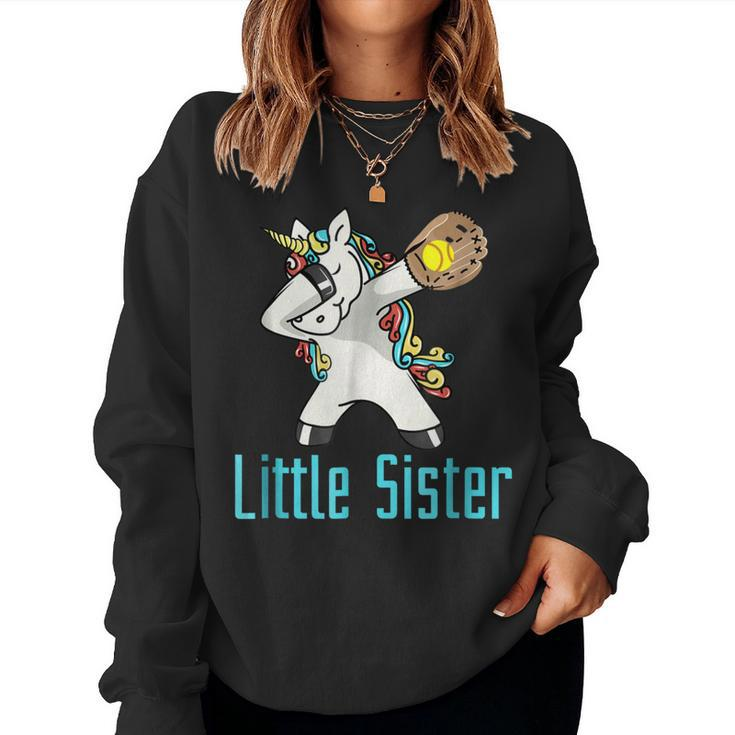 Softball Dabbing Unicorn Little Sister Sibling Women Sweatshirt
