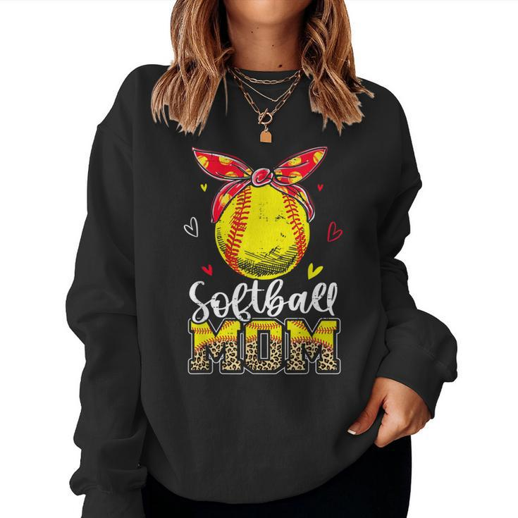 Softball Mom Leopard Headband Softball Ball Mama Women Sweatshirt